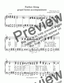page one of Farther Along gospel hymn accompaniment