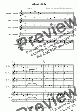 page one of Silent Night for Recorder Quartet