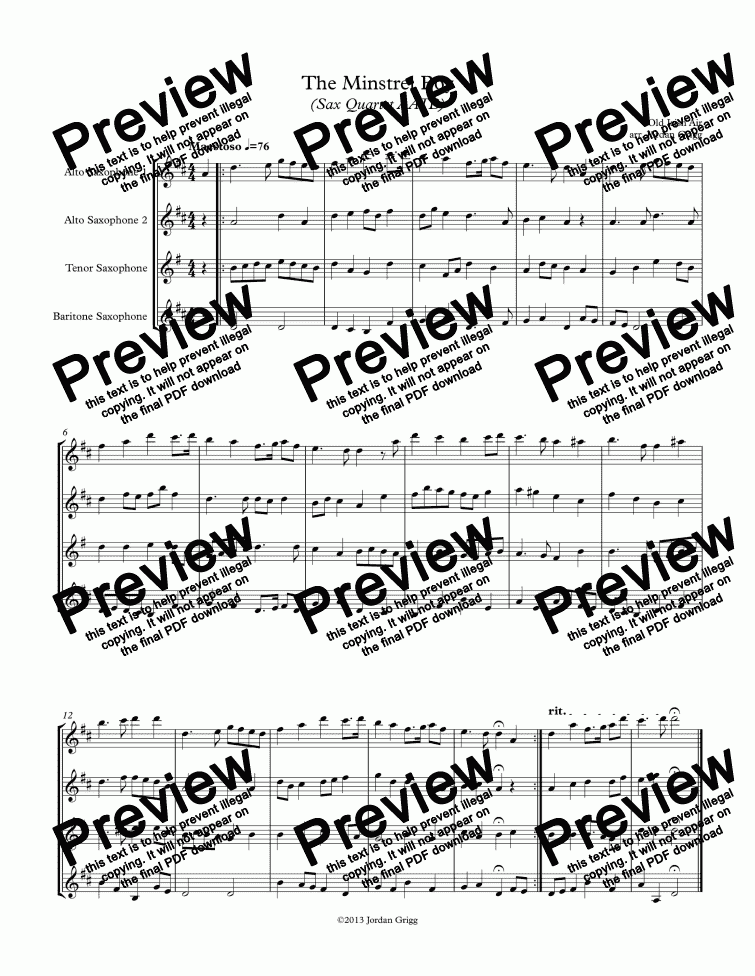 page one of The Minstrel Boy (Sax Quartet AATB)
