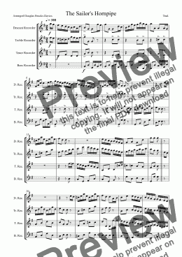 page one of Sailors’ Hornpipes, Tom Bowling and Spanish Ladies for Recorder Quartet