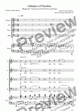 page one of Glimpse of Paradise: "Rhapsody" Version for SATB Choir and Piano