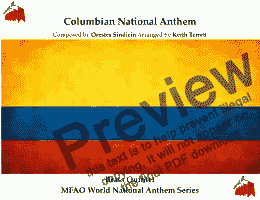page one of Columbian National Anthem for Brass Quintet (Himno Nacionalion de la Republica de Columbia) MFAO World National Anthem Series