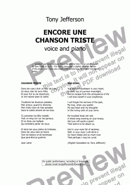 page one of Encore une chanson triste