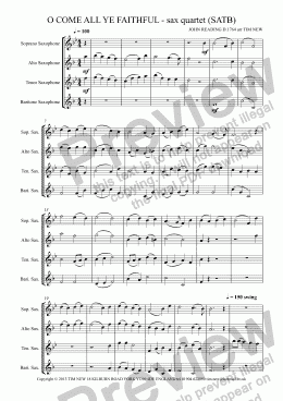 page one of O COME ALL YE FAITHFUL - sax quartet (SATB)