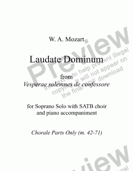 page one of Laudate Dominum (MOZART) SEGMENT [SATB Choral parts only] from "Vesperae Solennes de Confessore," arr. by Pamela Webb Tubbs