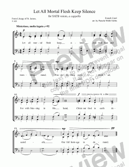 page one of Let All Mortal Flesh Keep Silence (4th C. BYZANTINE-PICARDY) Advent Introit for 4-part mixed voices SATB Choir, a cappella, arr. by Pamela Webb Tubbs