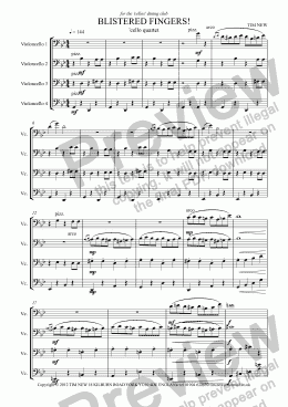 page one of BLISTERED FINGERS! for cello quartet