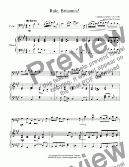 page one of Rule, Britannia! for cello and easy piano
