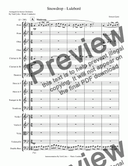 page one of Snowdrop - Luleborë  - Arrangment for Junior Orchestra
