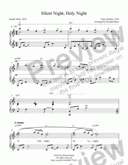 page one of Silent Night, Holy Night - Christmas Carol / Hymn Piano Solo