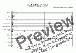 page one of PACHELBEL’S CANON for Flute, Clarinet & Percussion