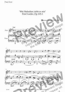 page one of 'Wie Melodien zieht es mir (It moves like a melody)’ Op.105-1 for Flute & Piano
