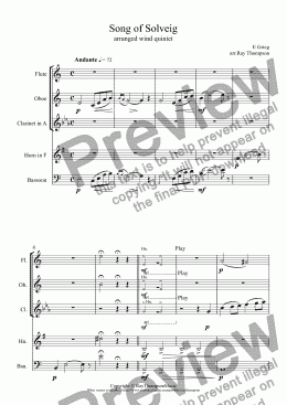 page one of Song of Solveig (Peer Gynt Suite no 2) (Solvejgs Lied/Solvejgs Sang/Chanson de Solvejg)