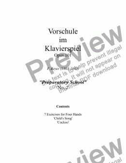 page one of Vorschule im Klavierspiel ’Preparatory School’ by F. Beyer "Beginner Series 2"