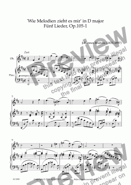 page one of 'Wie Melodien zieht es mir (It moves like a melody)' Op.105-1 in D Major for Oboe & Piano