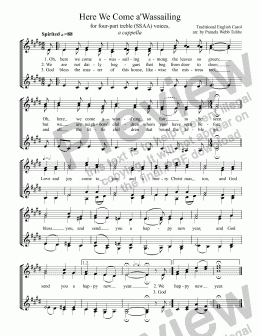 page one of Here We Come a-Wassailing (TRADITIONAL ENGLISH) for 4-part treble (SSAA) voices, a cappella, arr. by Pamela Webb Tubbs