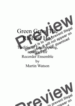 page one of Green Grow The Rushes. Ho! for Recorder Ensemble.