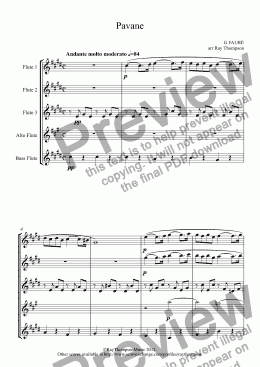 page one of Faure: Pavane (flute quintet:3 flutes/alto flute/bass flute)