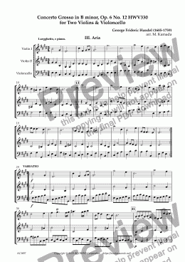 page one of Aria from Concerto Grosso, Op.6-12 HWV330 for Two Violins & Violoncello