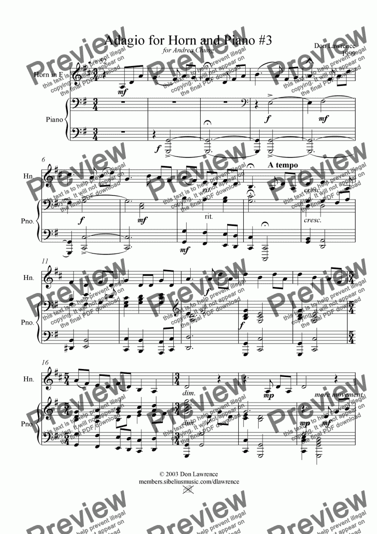 page one of Adagio for Horn and Piano #3