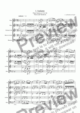 page one of Beethoven: Piano Sonata no 12 in Ab Op.26: Movt 1. Andante and Variations (arranged wind quintet)