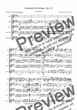 page one of DVORAK, Anton: Serenade for Strings, Op. 22  # 1: Moderato for Flute Choir (3fl, afl, bfl)