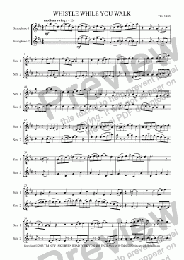 page one of WHISTLE WHILE YOU WALK sax duet
