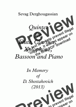 page one of Quintet for Children Opus 2 "IN MEMORY OF D. SHOSTAKOVICH" Opus 4 - for Flute, Clarinet, Xylophone, Bassoon & Piano  