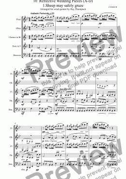 page one of Wedding Music for Wind Quintet:10 Reflective Pieces (Composers A-D). Music by Bach Beethoven Debussy Delibes