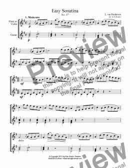page one of Easy Sonatina No. 37 flute or violin and easy guitar