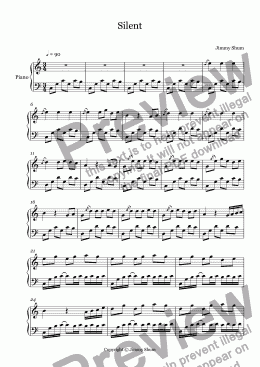 page one of Silent (for piano solo)
