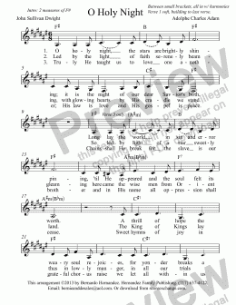page one of O Holy Night - Leadsheet for Piano/Vocal/Guitar Lowered to F# for Baritone and Alto Soloists
