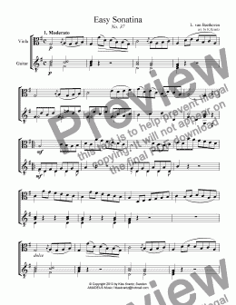 page one of Easy Sonatina No. 37 viola and guitar