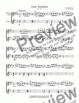 page one of Easy Sonatina No. 37 clarinet in Bb and guitar