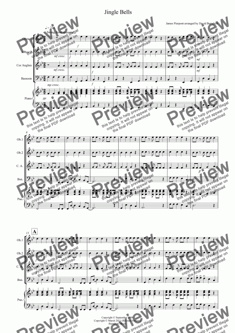 page one of Jingle Bells (Jazzy Style!) for Double Reed Quartet