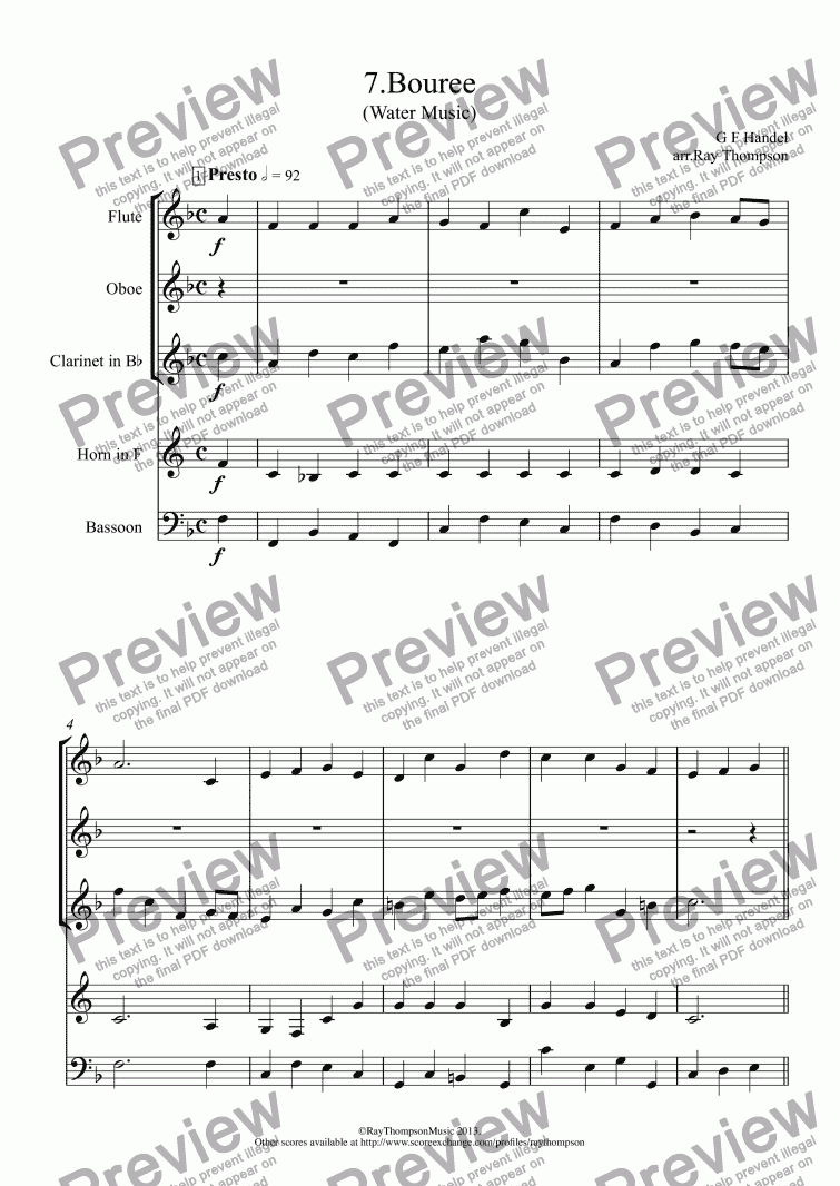 page one of   Water Music:Boureé (wind quintet) 