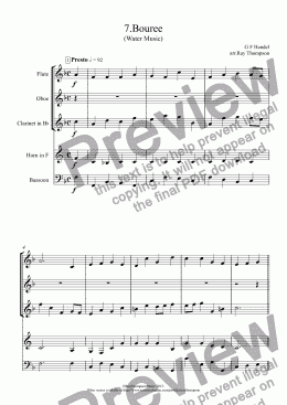 page one of  Handel: Water Music:Boureé - wind quintet