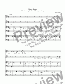 page one of Sleep, Sleep for sopano, tenor, harp and keyboard