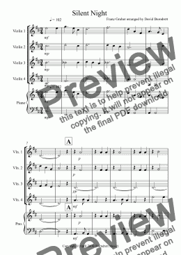 page one of Silent Night for Violin Quartet