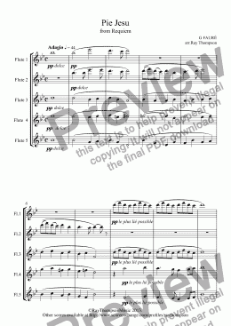 page one of Fauré: Requiem Op.48 IV. Pie Jesu - flute quintet (5 standard flutes)