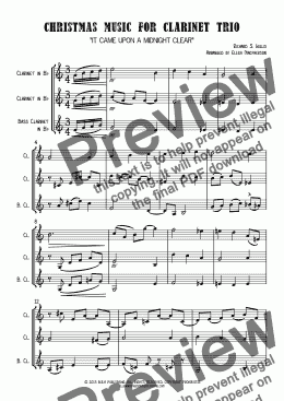 page one of Jazz it Up - Christmas Tunes for CLARINET trio - "It Came Upon a Midnight Clear"