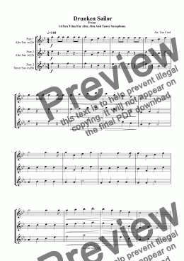 page one of Drunken Sailor. Trio For Alto, Alto And Tenor Saxophone