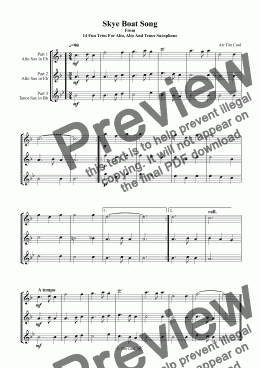 page one of Skye Boat Song. Trio For Alto, Alto And Tenor Saxophone