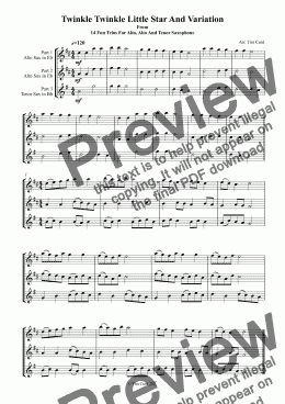 page one of Twinkle Twinkle Little Star And Variation. Trio For Alto, Alto And Tenor Saxophone