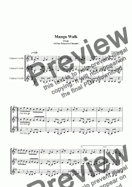 page one of Mango Walk. Clarinet Trio