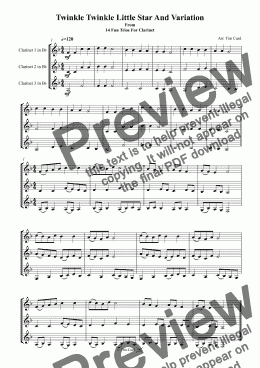 page one of Twinkle Twinkle Little Star And Variation. Clarinet Trio