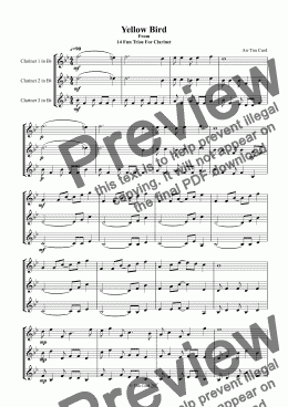 page one of Yellow Bird. Clarinet Trio