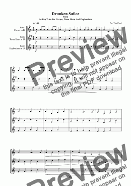 page one of Drunken Sailor. Trio For Cornet, Tenor Horn And Euphonium