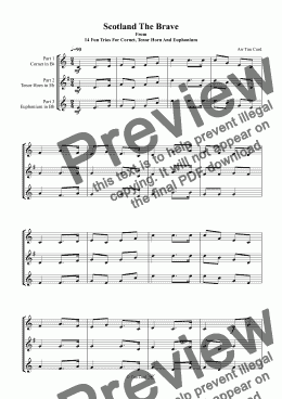 page one of Scotland The Brave. Trio For Cornet, Tenor Horn And Euphonium