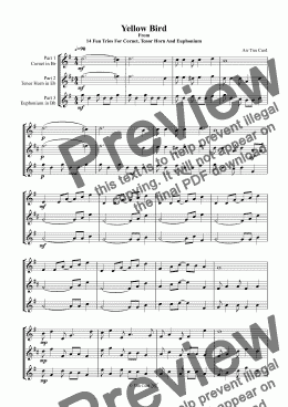 page one of Yellow Bird. Trio For Cornet, Tenor Horn And Euphonium